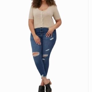 Torrid Sky High Skinny Jeans Women's Sz 20 Distressed High Waist Medium Wash